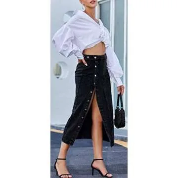 ELSTAROA Women's Casual High Waisted Solid Button Up Denim Jean Skirt