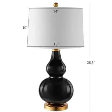 SAFAVIEH Lighting Collection Karlen Modern Contemporary Black/ Gold Leaf Double Gourd 29-inch Bedroom Living Room Home Office Desk Nightstand Table Lamp Set of 2 (LED Bulbs Included)