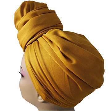 HIHIBEAUTY 2Pack1Pack Stretch Head Wrap Scarf Turban - Long Black Hair Scarf Wrap Turban Head Scarf Tie SD (1sd black mustard gold)