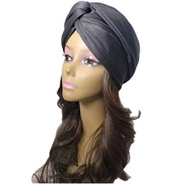 HIHIBEAUTY 2Pack1Pack Stretch Head Wrap Scarf Turban - Long Black Hair Scarf Wrap Turban Head Scarf Tie SD (1sd black mustard gold)