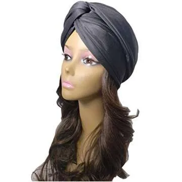 HIHIBEAUTY 2Pack1Pack Stretch Head Wrap Scarf Turban - Long Black Hair Scarf Wrap Turban Head Scarf Tie SD (1sd black mustard gold)