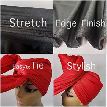 HIHIBEAUTY 2Pack1Pack Stretch Head Wrap Scarf Turban - Long Black Hair Scarf Wrap Turban Head Scarf Tie SD (1sd black mustard gold)