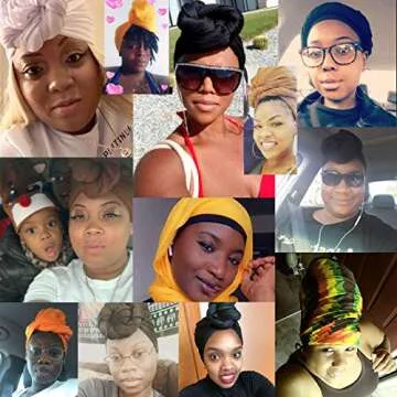 HIHIBEAUTY 2Pack1Pack Stretch Head Wrap Scarf Turban - Long Black Hair Scarf Wrap Turban Head Scarf Tie SD (1sd black mustard gold)