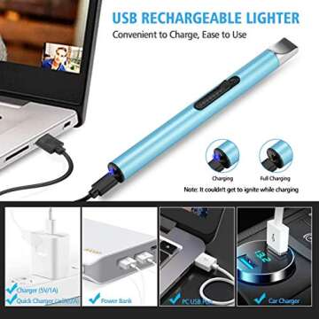 Electric USB Rechargeable Arc Lighter - Flameless Lighter with Safe Button for Candle, BBQ, Grill, F...