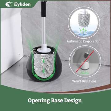 Eyliden Toilet Brush, Toilet Bowl Brushes with Holder, Compact Size Drip-Proof Holder Saves Space, Toilet Deep Cleaning, Bathroom Cleaner Kit (Black,1 Pack)