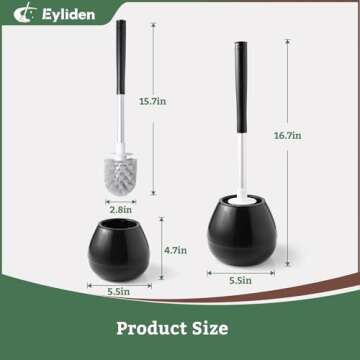 Eyliden Toilet Brush, Toilet Bowl Brushes with Holder, Compact Size Drip-Proof Holder Saves Space, Toilet Deep Cleaning, Bathroom Cleaner Kit (Black,1 Pack)