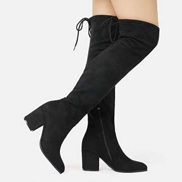 DREAM PAIRS Women's Black Thigh High Boots Over The Knee Stretch Suede Cute Block Heel Fashion Long Boots Size 10 M US Gracie-2