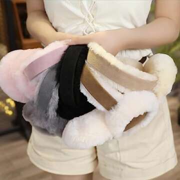 Wool Ear Muffs for Winter Women Men Fluffy Earmuffs Soft Cozy Ear Warmers Outdoor Ear Covers for Cold Weather, Black