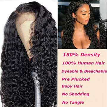 Persephone Curly Lace Front Wigs Human Hair Pre Plucked Brazilian Human Hair Wigs for Black Women Glueless Right T Part Wig Natural Color 24 Inch