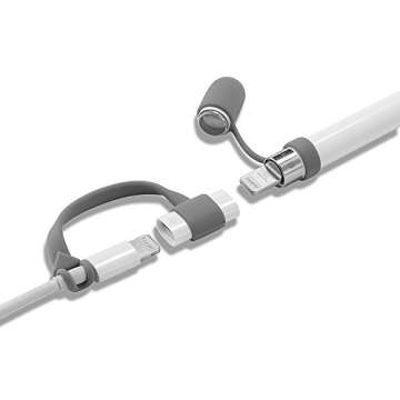 Teyomi 5-Pack Silicone Protective Accessories for Apple Pencil 1st Generation, Includes 2 Apple Pencil Cap Replacements, Apple Pencil Cap Holder, Apple Pencil Tip Cover, Cable Adapter Tether(Gray)