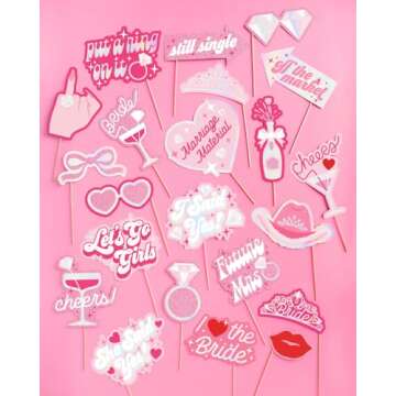 xo, Fetti Bachelorette Photo Booth Props - 24 Pieces, Pre-Assembled