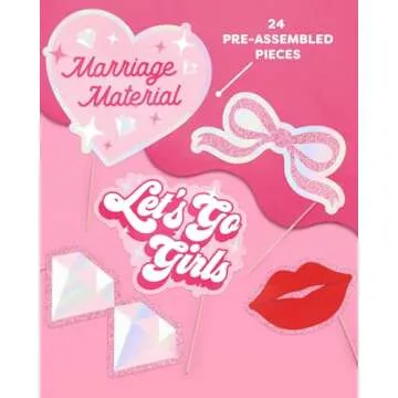 Bachelorette Photo Booth Props Set - 24 Rose Gold Designs