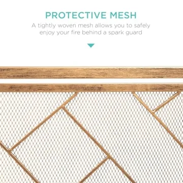 Best Choice Products 44x33in 2-Panel Handcrafted Wrought Iron Decorative Mesh Geometric Fireplace Screen, Fire Spark Guard w/Magnetic Doors - Gold