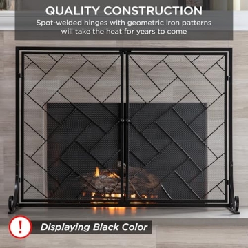 Best Choice Products 44x33in 2-Panel Handcrafted Wrought Iron Decorative Mesh Geometric Fireplace Screen, Fire Spark Guard w/Magnetic Doors - Gold