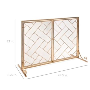 Best Choice Products 44x33in 2-Panel Handcrafted Wrought Iron Decorative Mesh Geometric Fireplace Screen, Fire Spark Guard w/Magnetic Doors - Gold
