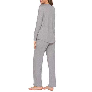 Ekouaer Pajamas Set Button Down Women Long Sleeve Sleepwear V Neck Pjs Sets Soft Nightwear S-XXL