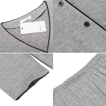 Ekouaer Pajamas Set Button Down Women Long Sleeve Sleepwear V Neck Pjs Sets Soft Nightwear S-XXL