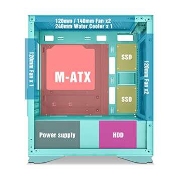 darkFlash Micro ATX Mini ITX Tower MicroATX Computer Case with Door Opening Tempered Glass Side Panel (DLM22 Mint Green)