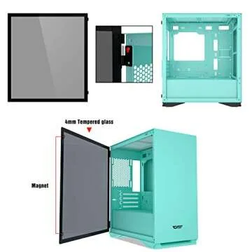 darkFlash Micro ATX Mini ITX Tower MicroATX Computer Case with Door Opening Tempered Glass Side Panel (DLM22 Mint Green)