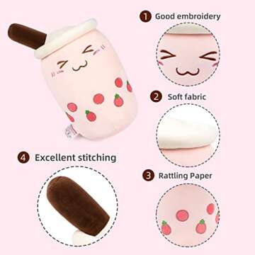 Niuniu Daddy Boba Stuffed Toy, Pink Milk Tea Plushie, Soft Polyester Plush, Cuddle Pillow, Great Gift for Birthday/Christmas