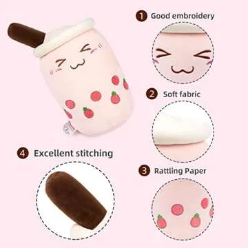 Niuniu Daddy Boba Stuffed Toy, Pink Milk Tea Plushie, Soft Polyester Plush, Cuddle Pillow, Great Gift for Birthday/Christmas