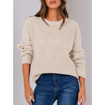 ANRABESS Womens Long Sleeve Oversized Casual Loose Fit Crewneck Waffle Knit Cozy Pullover Sweaters 2...