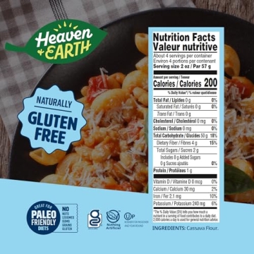 Heaven & Earth Grain Free Pasta, Cassava Macaroni, 8oz (3 Pack)