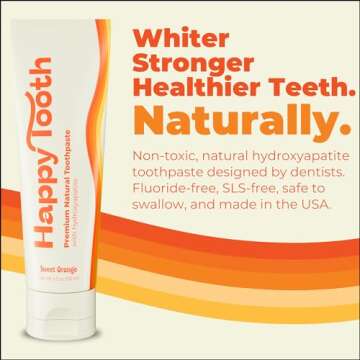 Happy Tooth Natural Hydroxyapatite Toothpaste, Fluoride Free, SLS Free, Whitening for Sensitive Teet...