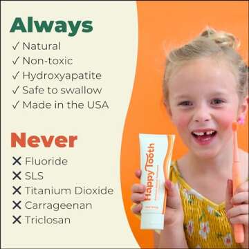 Happy Tooth Natural Hydroxyapatite Toothpaste, Fluoride Free, SLS Free, Whitening for Sensitive Teeth, Natural Ingredients, Dentist Formulated & Recommended, Adults & Kids, Sweet Orange 4 Fl Oz