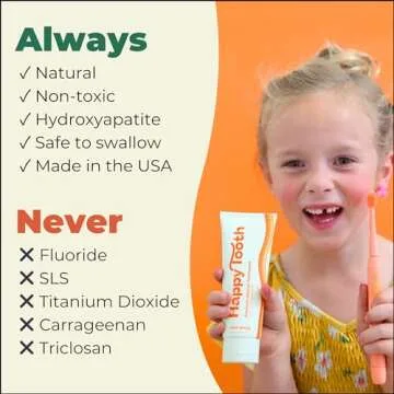 Happy Tooth Natural Hydroxyapatite Toothpaste, Fluoride Free, SLS Free, Whitening for Sensitive Teeth, Natural Ingredients, Dentist Formulated & Recommended, Adults & Kids, Sweet Orange 4 Fl Oz