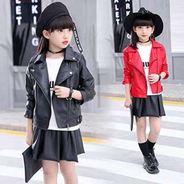Elife Girls Fashion PU Leather Motorcycle Jacket Children's Outerwear Slim Coat 2-12 Years
