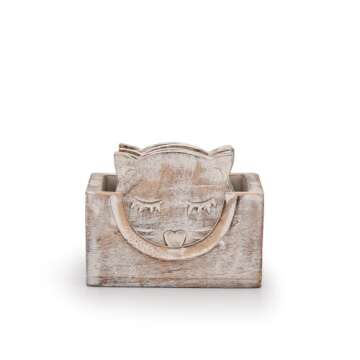 NIRMAN Wooden Crafted Unique Adorable Cat Shaped Coasters Set of 6 with Holder, Bar Dining Table Home Décor