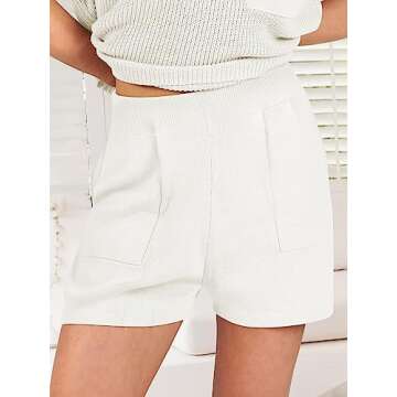 ANRABESS Women's Two Piece Summer Outfits Knit Sweater Short Sets Pullover Tops & Shorts Lounge Matching Clothes Set White X-Small