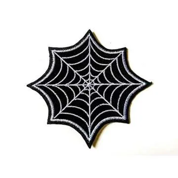 Black Spider Web Punk Rocker Biker Rider Patch - Embroidered Iron on Patches for Clothing, Backpacks...
