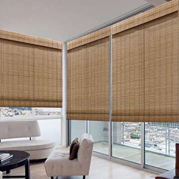 LANTIME Wood Window Roman Shades, Lined Blackout Bamboo Roman Shades Blinds, Easy Installation for H...
