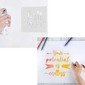 16 Pieces Stencils for Painting Inspirational Word Motivational Reusable Polyester Film Template Stencils with Open Ring for Painting on Wood Wall Home Decor(7.87 x 7.87 Inches)