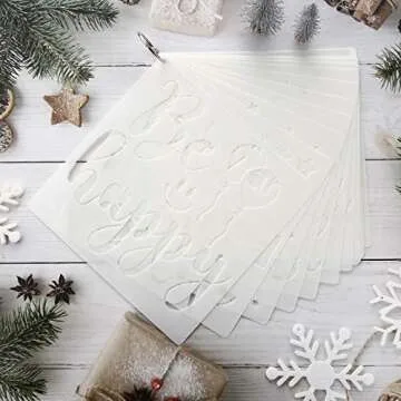16 Pieces Stencils for Painting Inspirational Word Motivational Reusable Polyester Film Template Stencils with Open Ring for Painting on Wood Wall Home Decor(7.87 x 7.87 Inches)