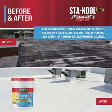 Gardner-Gibson Sta-Kool 15-Year Turbo-Dri Elastomeric Roof Coating, White, 5 Gal., Flexible White Acrylic Roof Coating, Reflective Finish Keeps Roof Cool, Resists Cracking and Peeling