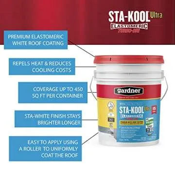 Gardner-Gibson Sta-Kool 15-Year Turbo-Dri Elastomeric Roof Coating, White, 5 Gal., Flexible White Acrylic Roof Coating, Reflective Finish Keeps Roof Cool, Resists Cracking and Peeling
