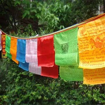 Tibetan Prayer Flags - Pack of 100 (10In x 11In) Indoor Outdoor Buddhist Meditation Flag Satin Affirmation Windhorse Prayer Flags