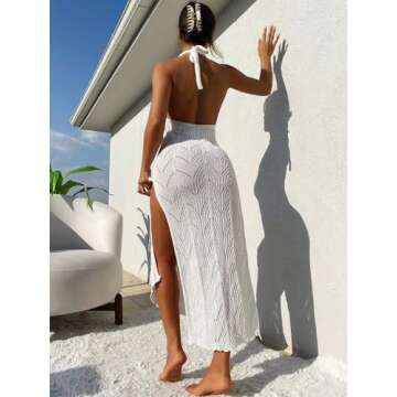GORGLITTER Women's Split Tie Back Crochet Cover Up Dress Hollow Out Bathing Suit Coverups Swimwear W...