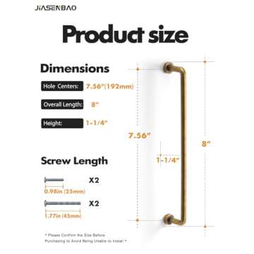 JIASENBAO Antique Brass Cabinet Bar Pulls 7.56" Hole Center 5 Pack Classic Vintage Retro Drawer Hand...