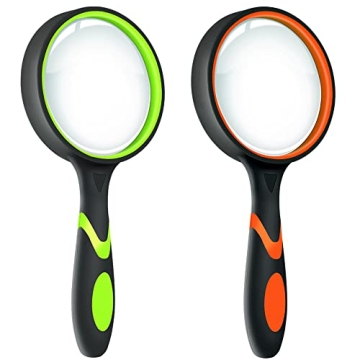 Leffis 2 Pack 10X Magnifying Glass for Seniors & Kids, Non-Slip Handheld Magnifier for Reading, 75mm...