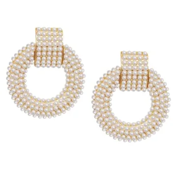 Pearl Drop Earrings for Women 18K Plated Real Gold S925 Sterling Silver Posts Cluster Pearl Dangle Chunky Earring Statement Geometric Earrings (Gold Pearl Earrings -2)