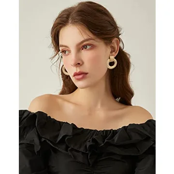 Pearl Drop Earrings for Women 18K Plated Real Gold S925 Sterling Silver Posts Cluster Pearl Dangle Chunky Earring Statement Geometric Earrings (Gold Pearl Earrings -2)