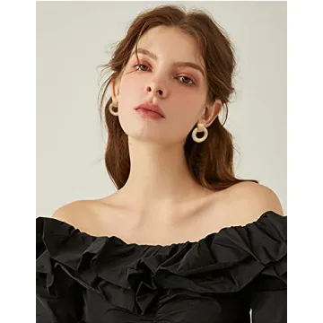 Pearl Drop Earrings for Women 18K Plated Real Gold S925 Sterling Silver Posts Cluster Pearl Dangle Chunky Earring Statement Geometric Earrings (Gold Pearl Earrings -2)