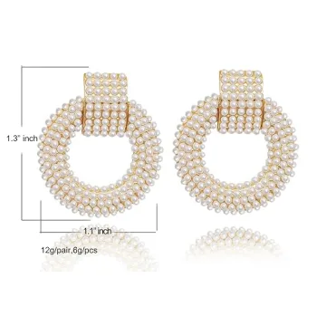 Pearl Drop Earrings for Women 18K Plated Real Gold S925 Sterling Silver Posts Cluster Pearl Dangle Chunky Earring Statement Geometric Earrings (Gold Pearl Earrings -2)