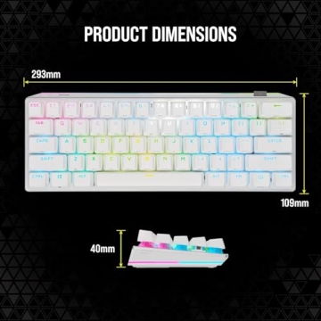 Corsair K70 PRO Mini Wireless RGB 60% Mechanical Gaming Keyboard - Fastest Sub-1ms Wireless, Swappable Cherry MX Red Keyswitches, NA Layout, QWERTY - White (Renewed)