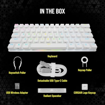 Corsair K70 PRO Mini Wireless RGB 60% Mechanical Gaming Keyboard - Fastest Sub-1ms Wireless, Swappable Cherry MX Red Keyswitches, NA Layout, QWERTY - White (Renewed)
