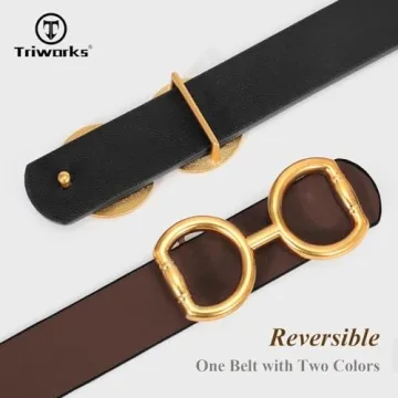 TRIWORKS Women Leather Belt Reversible with Gold Buckle